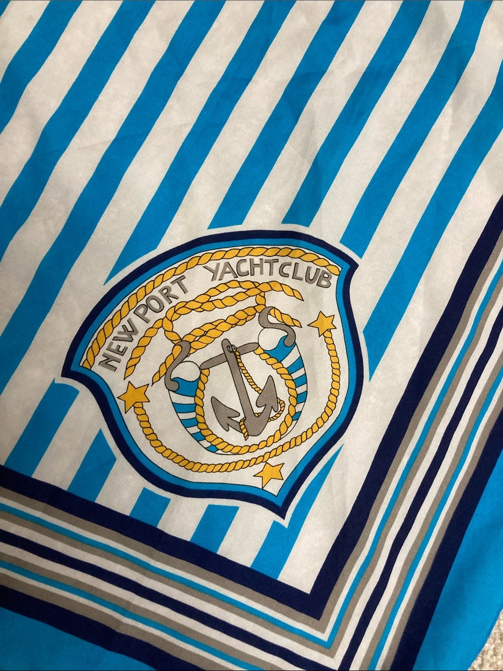 VINTAGE (?) NANTUCKET: NEWPORT YACHT CLUB SILK SCARF, top or headwrap, 30x30 - Picture 6 of 7